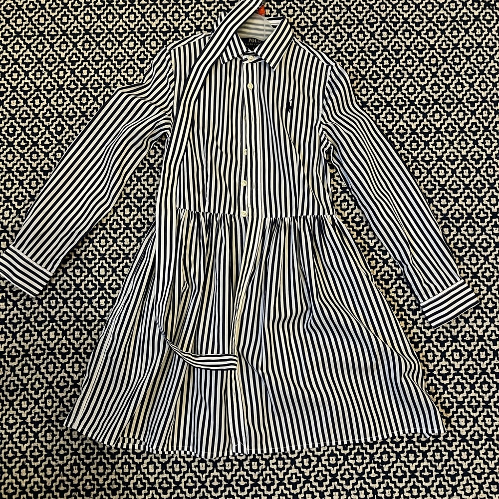 SOLD Polo Ralph Lauren Girls Striped Navy & White Poplin cotton shirt Dress